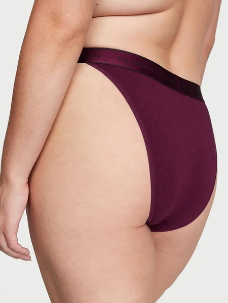 Трусики бикини женские хлопковые Victoria's Secret Logo Cotton Tanga Panty, S, бордовый 2673 фото