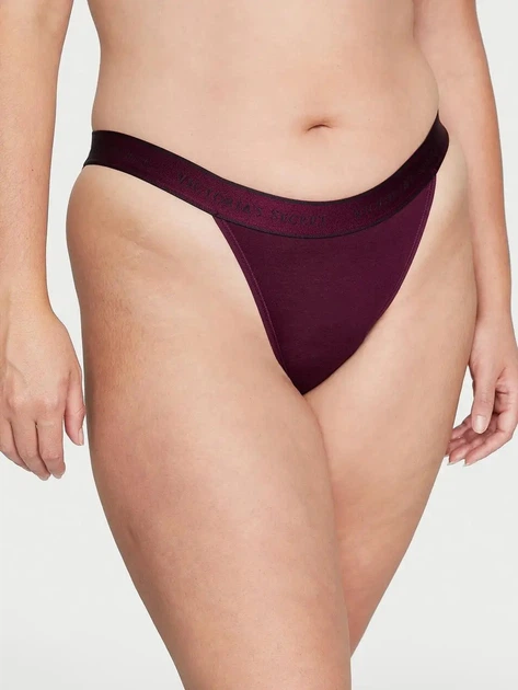 Трусики бикини женские хлопковые Victoria's Secret Logo Cotton Tanga Panty, S, бордовый 2673 фото