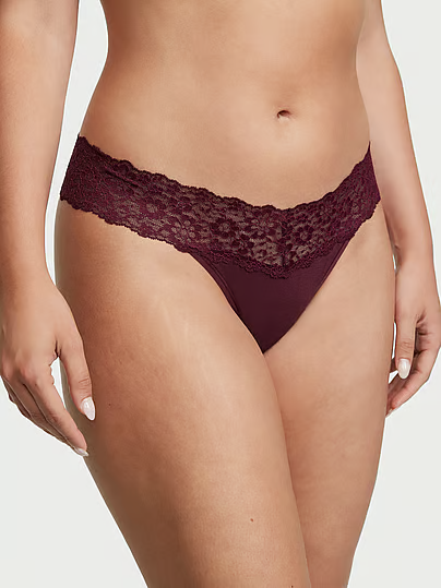 Трусики Victoria's Secret Lace-Waist Cotton Thong Panty 26687 фото