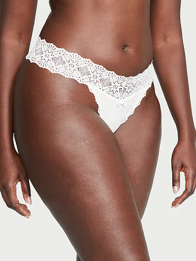 Трусики Victoria's Secret Lace-Waist Cotton Thong Panty 26757248 фото