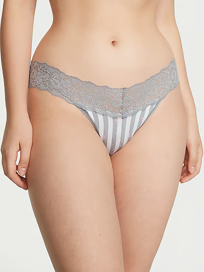Трусики Victoria's Secret Lace-Waist Cotton Thong Panty 26728964 фото