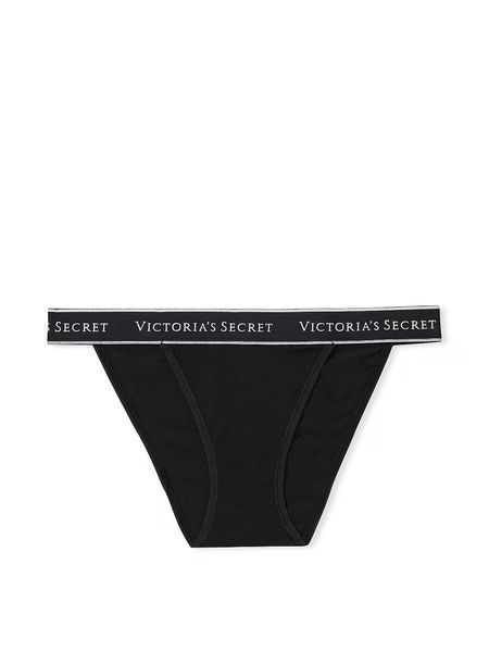 Трусики бикини женские хлопковые Victoria's Secret Logo Cotton Tanga Panty, S, черный 26823 фото
